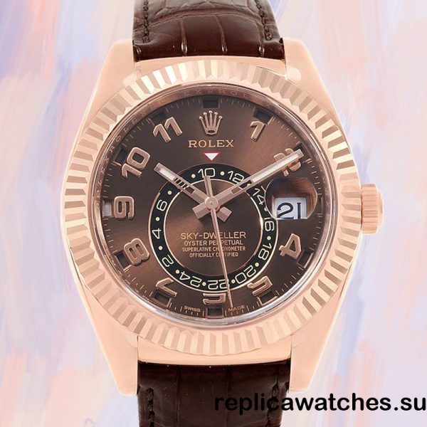 Rolex Sky-dweller 42mm 326135-L Men's Leather Strap Rose Gold-tone