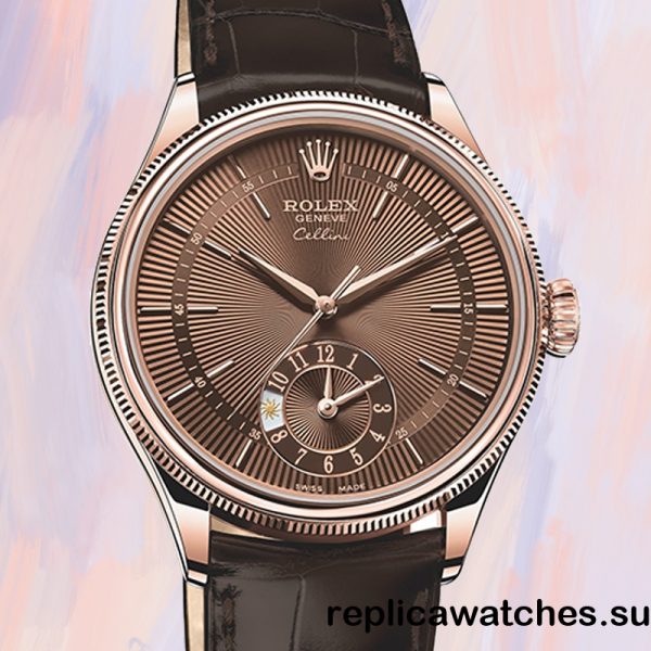 Rolex Cellini 39mm m50525-0015 Men's Rose Gold-tone Leather Strap