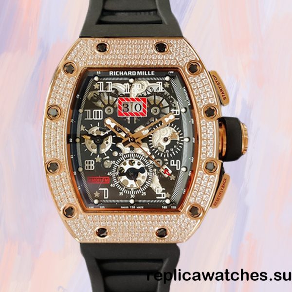 Richard Mille RM011 RM011-021 Men Around 45mm Rose Gold-tone Rubber Band